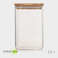 Банка стеклянная для сыпучих продуктов с бамбуковой крышкой BellaTenero «Эко. Квадратная», 1,2 л, 10?15,5 см: 