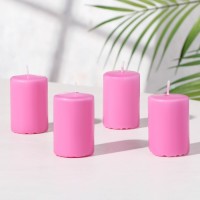Набор свечей-цилиндров "Интерьерный", 4 шт, 6х4 см, 10 ч, розовый: 