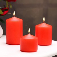 Набор свечей - цилиндров 3в1 (6х11 см, 6х8 см, 6х6,5 см), красный: 