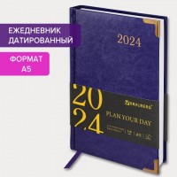 Ежедневник датированный 2024 А5 138x213 мм BRAUBERG "Senator", под кожу, фиолетовый, 114887: Цвет: Датированный ежедневник BRAUBERG "Senator" создан для тех, кто следит за своим имиджем. Обложка из материала, имитирующего глянцевую гладкую кожу, в сочетании с металлическими углами делает ежедневник эффектным и функциональным.
Внутренний блок включает 168 листов белой бумаги плотностью 70 г/м2. Каждая страничка имеет перфорированный угол. Благодаря стандартному формату А5 (138х213 мм) ежедневник удобно использовать как в офисе, так и на выездных деловых встречах. Твердая обложка, стилизованная под гладкую кожу фиолетового цвета. Подходит для горячего тиснения. Ежедневник имеет металлические уголки, что придает ему особый шарм. Дополнением является закладка-ляссе, с помощью которой при необходимости можно быстро открыть ежедневник на нужной странице. Помимо прочего, ежедневник снабжен обширным справочным материалом.Датированный ежедневник BRAUBERG "Senator" идеально подойдет для офисных работников и людей, занимающихся бизнесом, ценящих свое драгоценное время.