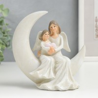 Сувенир полистоун "Девушка-ангел на месяце с девочкой, с сердцем" 12,5х6х12,5 см: 