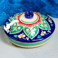 Масленка Риштанская Керамика "Цветы", 17 см, синий: 