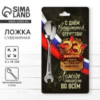 Ложка чайная, гаечный ключ «С Днём защитника отечества. 23 февраля», на подложке, 3 х 14 см.: 
