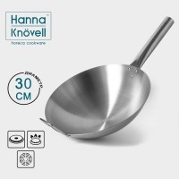 Сковорода - Вок Hanna Knovell Chief, d=30 см, толщина 1 мм, с ручкой, нержавеющая сталь, хромированная: Цвет: Доставка: Платная
Страна: Китай
В боксе: 35 шт
Состав: Нержавеющая сталь
Материалы: нержавеющая сталь
Фасовка: по 1 шт
Индивидуальная упаковка: Пакет (БОПП, полиэтилен, ПВХ, дой-пак)
Габариты товара: 52 см x 30 см x 17 см
Сертификат: СТР
Цвет: Серебристый
Диаметр, см: 30
Толщина стенки, мм: 1
Толщина дна, мм: 1
Вид упаковки: Пакет
Рисунок: Нет
Крышка: Нет
Материал: Нержавеющая сталь
Тип покрытия: Без покрытия
Тип плиты: Для галогенной плиты, Для стеклокерамической плиты, Для газовой плиты
Для детей до 3 лет: Нет
Капсульное дно: Нет
Вид сковороды: Сковорода Вок
Можно мыть в посудомоечной машине: Да
ТНВЭД: 7323930000

Сковорода-Вок Chief имеет круглую форму и снабжена удобными ручками по бокам. К верхней части диаметр посуды увеличивается. Продукты в такой посуде прожариваются практически мгновенно, потому что стенки подогреваются моментально и равномерно.
Преимущества товара::
*	Универсальность. В ней можно не только жарить, такая посуда позволяет тушить или даже варить продукты.
*	Качество приготовленной пищи. Так как в такой сковороде продукты готовятся крайне быстро, в них сохраняется максимум полезных веществ.
*	Удобство применения. Сковорода имеет высокие борты, благодаря чему пищу можно без проблем активно перемешивать, не боясь, что кусочки упадут на плиту.
*	Долговечность. Стальные сковороды не ржавеют, не подвергаются изменениям из-за огня, не деформируются.
[Картинка122]  Посуду для приготовления из нержавеющей стали отличает равномерный нагрев и высокая прочность, что обеспечивает долговечность и эффективность в кулинарии. Стильный и современный дизайн делает её универсальной для любого кухонного интерьера   Посуду из нержавеющей стали отличает высокая прочность и долговечность, она устойчива к коррозии и механическим повреждениям. Этот материал не вступает в реакцию с продуктами, сохраняя их натуральный вкус и полезные свойства. [Картинка122]
