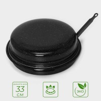 Сковорода - гриль Healthy grill, d=33 см, съёмная ручка, эмалированное покрытие, углеродистая сталь, чёрная: Цвет: Страна: Китай
В боксе: 10 шт
Состав: Пластик, эмаль, углеродистая сталь
Материалы: пластик, эмаль, Углеродистая сталь
Фасовка: по 1 шт
Индивидуальная упаковка: Цветная коробка
Габариты товара: 33 см x 33 см x 12 см
Сертификат: Не подлежит сертификации
Цвет: Чёрный
Диаметр, см: 33
Крышка: Да
Материал крышки: Углеродистая сталь
Материал: Углеродистая сталь
Съёмная ручка: Да
Тип покрытия: Эмалированное
Тип плиты: Для газовой плиты
Капсульное дно: Нет
Вид сковороды: Сковорода-гриль
Можно мыть в посудомоечной машине: Нет
ТНВЭД: 7323990000
Фиксированная цена: Да

Эта чёрная эмалированная сковорода-гриль — ваш проводник к здоровому и вкусному питанию. На её просторной поверхности диаметром 33 см легко готовить ужин для всей семьи. Прочное эмалированное покрытие сохраняет натуральный вкус продуктов, не впитывает запахи и требует минимального ухода. Сковорода создана для газовых плит, а съёмная ручка делает хранение невероятно удобным.
Преимущества
*	Эмалированное покрытие для безопасного и лёгкого приготовления без пригорания.
*	Широкая гриль-поверхность с рёбрами для аппетитных полосок и стекания лишнего жира.
*	Универсальная крышка из углеродистой стали помогает тушить и доводить блюда до готовности.
*	Съёмная стальная ручка освобождает место в шкафу и позволяет сразу подавать еду на стол.
*	Классическая круглая форма идеально подходит для стандартных конфорок газовой плиты.
Готовьте мясо, рыбу, овощи и сэндвичи с минимальным количеством масла. Ребристая поверхность не просто оставляет красивый узор — она помогает сделать пищу полезнее. Прочная эмаль выдерживает ежедневное использование, а уход за сковородой сводится к простому мытью вручную тёплой водой. Это практичная основа для ваших кулинарных экспериментов, которая прослужит долгие годы.
Дополнительно
Нельзя мыть в посудомоечной машине. Рекомендуется мыть вручную без использования агрессивных моющих средств.
Выдерживает температуру до ± 300 градусов.
Подходит только для домашнего использования.
