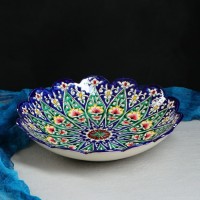 Ляган Риштанская Керамика "Цветы", 33 см, синий, рифлёный: 