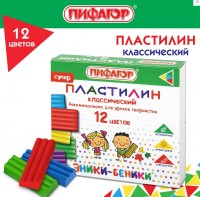 Пластилин классический ПИФАГОР "ЭНИКИ-БЕНИКИ СУПЕР", 12 цветов, 120 г, стек: 