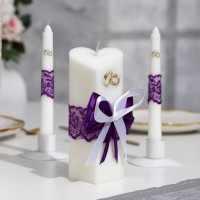 Набор свечей "Кружевной с бантиком"фиолетовый:домашний очаг 6,8х15см,родительские 1,8х17,5см: 