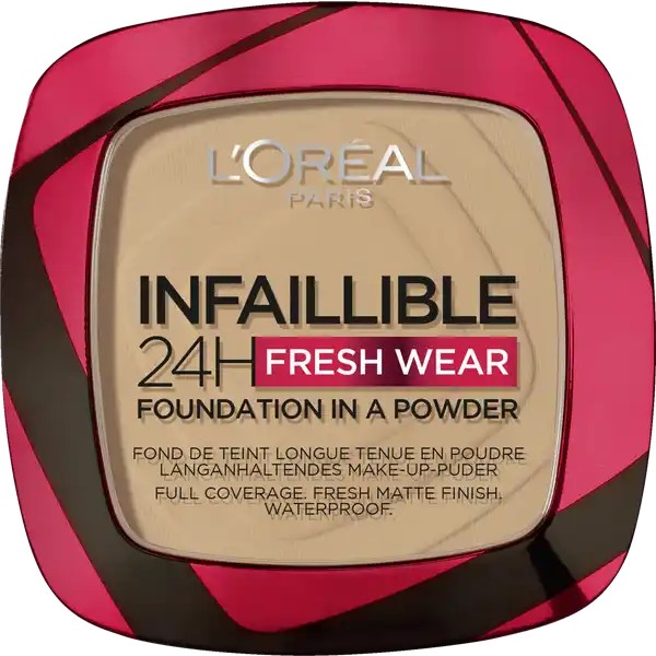 LOral Paris Infaillible H Fresh Wear MakeUpPuder  Amber: Цвет: Produktbeschreibung und details Das Infaillible H Fresh Wear MakeUpPuder deckt langanhaltend und mattiert zuverlssig Das Infaillible H Fresh Wear MakeUpPuder von LOral Paris vereint die Deckkraft und den Halt eines MakeUps mit dem MattEffekt eines Puders Die langanhaltenden Pigmente sorgen fr eine hohe Deckkraft  ganz ohne Verblassen Die leichte Formel gibt dem Teint ein zuverlssig mattes Finish Die PuderTextur sorgt fr ein angenehmes Tragegefhl ohne ein Gefhl von trockener Haut zu hinterlassen Die atmungsaktive Formel hlt bis zu H ist wasserfest schweifest und hlt auch bei hoher Luftfeuchtigkeit Neben MakeUp Primer und Concealer ergnzt das MakeUpPuder die HighPerformance InfaillibleReihe von LOral Paris Einem langanhaltenden Look steht nichts mehr im Wege Kontaktdaten LORAL Deutschland GmbH  Geschftsbereich LOral Paris Johannstrae   Dsseldorf UrsprungslandHerkunftsort Italien Anwendung und Gebrauch Das MakeUpPuder mit dem enthaltenen Schwmmchen in kreisenden Bewegungen auf das Gesicht auftragen Es kann ganz ohne MakeUp alleinstehend verwendet werden Gebrauch Aufbewahrung und Verwendung Aufbewahrungs und Verwendungsbedingungen Khl und trocken lagern Inhaltsstoffe TALC  ZINC STEARATE  DIMETHICONE  ZEA MAYS STARCH  CORN STARCH  CAPRYLICCAPRIC TRIGLYCERIDE  SILICA  DIMETHICONEVINYL DIMETHICONE CROSSPOLYMER  TRIETHOXYCAPRYLYLSILANE  CAPRYLYL GLYCOL  ETHYLHEXYLGLYCERIN  POTASSIUM SORBATE  SILICA NANO  SILICA  PARFUM  FRAGRANCE  ISOCETETH  ALARIA ESCULENTA EXTRACT  HEXYL CINNAMAL  BENZYL SALICYLATE  LINALOOL  ALPHAISOMETHYL IONONE  BENZYL ALCOHOL  CITRONELLOL  TOCOPHEROL   MAY CONTAIN CI   TITANIUM DIOXIDE  CI  CI  CI   IRON OXIDES  MICA  CI   YELLOW  LAKE  CI   ULTRAMARINES  CI   RED  LAKE FIL C
https://www.rossmann.de/de/make-up-loreal-paris-infaillible-24h-fresh-wear-make-up-puder-300-amber/p/3600524028824