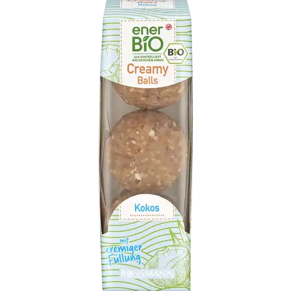 enerBiO Creamy Balls Kokos: Цвет: Produktbeschreibung und details Runder Geschmack kugelrunder Genuss Unsere leckeren enerBiO Creamy Balls Kokos bergen ein kokstliches Geheimnis  denn unter der fruchtignussigen Hlle aus fruchtigen Datteln und knackigen Mandeln versteckt sich eine besonders cremige Kokosfllung Auf diese Weise lassen sich kleine Auszeiten ganz besonders appetitlich genieen Alle Produkte unserer ROSSMANNMarke enerBiO stammen aus kontrolliert biologischem Anbau Durch eine schonende sorgfltige Verarbeitung erhalten wir hierbei sowohl die Hochwertigkeit als auch den natrlichen Geschmack Zudem lassen wir unsere Produkte regelmig durch unabhngige Institute berprfen  so gewhrleisten wir eine gleichbleibende Qualitt Lebensmittelunternehmer Name Dirk Rossmann GmbH Adresse Isernhgener Strae   Burgwedel wwwrossmannde      Bio Zertifikat DEKO UrsprungslandHerkunftsort EUNichtEULandwirtschaft Testurteile Qualittssiegel ampamp Verbandszeichen Rechtlich vorgeschriebene Produktbezeichnung Bio Fruchtkugeln aus Datteln und Kokosnuss gefllt mit weier Schokoladencreme Zutaten   Datteln MANDELN    Weie Schokolade   Rohrohrzucker   Kakaobutter   VOLLMILCHPULVER    Kokosmus   Kokosflocken HAFERFLOCKEN  glutenfrei Reismehl   Kokosnussmilchpulver Sonnenblumenl aus kontrolliert biologischem Anbau Fruchtgehalt   Enthlt MILCH  Kann Spuren von anderen SCHALENFRCHTEN und SOJA enthalten Kann Kern und Schalenanteile enthalten Nhrwerte Durchschnittliche Nhrwertangaben pro  g pro  Portion pro Kugel  g Energie  kj   kcal  kj   kcal Fett  g  g davon  gesttigte Fettsuren  g  g Kohlenhydrate  g  g davon  Zucker  g  g Ballaststoffe  g  g Eiwei  g  g Salz  g  g Gebrauch Aufbewahrung und Verwendung Aufbewahrungs und Verwendungsbedingungen Bitte khl und trocken lagern
https://www.rossmann.de/de/lebensmittel-enerbio-creamy-balls-kokos/p/4305615877716