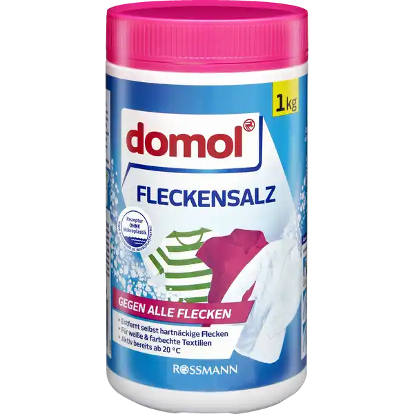 domol Fleckensalz: Цвет: https://www.rossmann.de/de/haushalt-domol-fleckensalz/p/4305615330495
Produktbeschreibung und details Freuen Sie sich auf eine kraftvolle Fleckentfernung fr Ihre Textilien Das domol Fleckensalz entfernt zuverlssig alle Flecken wie z B Kaffee Rotwein Fett Eiwei und Strkeflecken Zudem werden Ihre Textilien von Grauschleiern Vergilbungen und Gerchen befreit Entdecken Sie weitere Vorteile Schont Farben ampamp Gewebe Frischt die Leuchtkraft der Farben auf Ideal als WschepflegeZusatz fr oft zu waschende Textilien Kontaktdaten Dirk Rossmann GmbH Isernhgener Strae   Burgwedel wwwrossmannde   UrsprungslandHerkunftsort Hergestellt in der EU Testurteile Qualittssiegel ampamp Verbandszeichen Anwendung und Gebrauch In der Waschmaschine Fleckensalz zustzlich zum Waschmittel in die Einsplkammer geben Bei normalen Flecken  Dosierlffel  ml verwenden Bei hartnckigen Flecken  Dosierlffel  ml verwenden Zum Einweichen fr sehr hartnckige Flecken  Dosierlffel  ml in  Liter warmem Wasser C vollstndig auflsen Bunte Textilien max  Stunde einweichen und anschlieend wie gewohnt waschen Weie Textilien max  Stunden einweichen und anschlieend wie gewohnt waschen Beim ersten ffnen den Originalverschluss im Uhrzeigersinn abziehen Pflegehinweise der Textilhersteller beachten Die Farbechtheit und Materialvertrglichkeit der Textilien immer zuvor an einer unaufflligen Stelle prfen Keine Textilien mit Metallteilen z B Reiverschlsse Nieten oder flammsicheren Oberflchen einweichen Gebrauch Aufbewahrung und Verwendung Aufbewahrungs und Verwendungsbedingungen Das Produkt khl trocken und gut verschlossen lagern Aufrecht transportieren und lagern Inhaltsstoffe  Bleichmittel auf Sauerstoffbasis Natriumpercarbonat weniger als  nichtionische Tenside anionische Tenside Enthlt Enzyme Duftstoffe Warnhinweise und wichtige Hinweise Warnhinweise GEFAHR Enthlt SODIUM CARBONATE PEROXIDE SODIUM DODECYLBENZENSULFONATE Verursacht schwere Augenschden Ist rztlicher Rat erforderlich Verpackung oder Kennzeichnungsetikett bereithalten Darf nicht in die Hnde von Kindern gelangen Augenschutz Gesichtsschutz tragen Nach Gebrauch Hnde grndlich waschen BEI KONTAKT MIT DEN AUGEN Einige Minuten lang behutsam mit Wasser splen Eventuell vorhandene Kontaktlinsen nach Mglichkeit entfernen Weiter splen Sofort GIFTINFORMATIONSZENTRUMArzt anrufen Bei Temperaturen nicht ber C aufbewahren Keine aufgelsten Produktreste in geschlossenem Behlter aufbewahren Lsung gibt weiterhin Sauerstoff ab und setzt den Behlter unter Druck Nicht geeignet fr Wolle Seide beschichtete Textilien oder Leder Nicht auf versiegelten oder behandelten Oberflchen anwenden wie z B Holz Metall etc Eingeweichte oder vorbehandelte Textilien keinen direkten Sonnenstrahlen oder Wrmequellen aussetzen bevor diese nicht gewaschen oder grndlich ausgesplt wurden Detergenzienblatt Detergenzienblatt Laden Sie das Dokument zum Produkt als PDF herunter