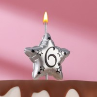 Свеча в торт на шпажке "Воздушная звездочка", цифра 6, 3,5 см, серебро: 