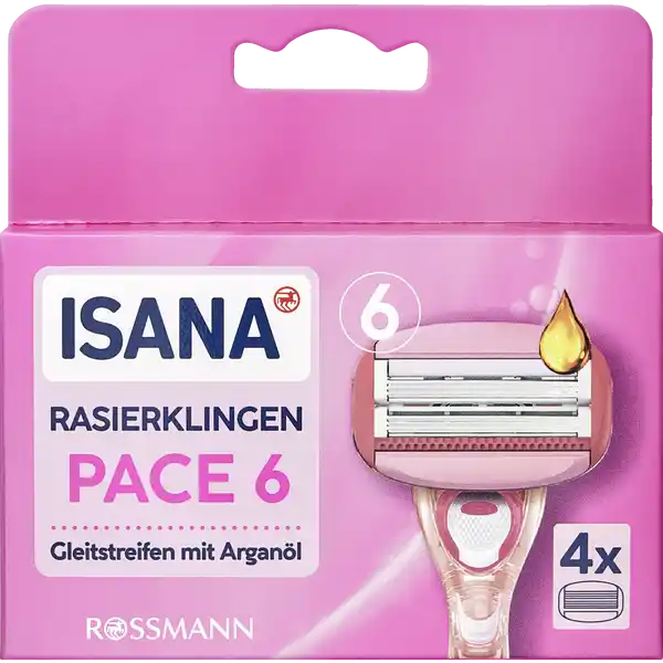 ISANA Pace 6 Rasierklingen: Цвет: https://www.rossmann.de/de/pflege-und-duft-isana-pace-6-rasierklingen/p/4305615338552
Produktbeschreibung und details Mit dem ISANA Pace  Lady Rasierer erleben Frauen eine ganz neue Form der Rasur der flexible sich an den Krper anpassende Schwingkopf mit jeweils  Klingen entfernt die Haare sanft und grndlich Die besondere Klingentechnologie ermglicht eine optimale Rasur auch an empfindlichen Krperstellen Die Kombination aus sechs federnden Klingen und dem ergonomischen Griff untersttzt ein besonders gleichmiges Gleiten der Klingen ber die Haut und fhrt zu deutlich weniger HautirritationenD KlingenSystem Gleitstreifen mit Lavendel Kontaktdaten Dirk Rossmann GmbH Isernhgener Strae   Burgwedel wwwrossmannde Anwendung und Gebrauch Die Klingen ausschlielich unter flieendem Wasser reinigen  nicht abwischen Mit allen ISANA Rasierern der Produktgruppe quotPacequot kompatibel Inhaltsstoffe Polystyrene PEGM PEGM Hydroxypropyl Methylcellulose Lavendula Hybrida Oil Aloe Barbadensis Leaf Extract Tocopheryl Acetate Dextrin Silica Algin Hydrolyzed Collagen CI  CI