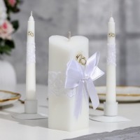 Набор свечей "Кружевной с бантиком" белый: домашний очаг 6,8х15см, родительские 1,8х17,5см: 