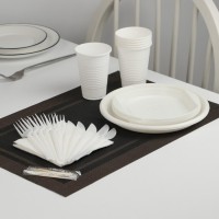 Набор белой одноразовой посуды на 6 персон «Шашлычный №3», тарелки, стаканы, ножи, вилки, салфетки, зубочистки: 