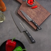 Набор ножей Samura SHADOW, 2 шт, лезвие: 12 см, 20,8 см: Цвет: Нож Samura Shadow понравится каждому, кто любит быструю готовку и качественный кухонный инструмент. Особенности изделия: <ul class="round-ul"><li>прочное лезвие из молибден-ванадиевой стали (твёрдость — 58 HRC) долго сохраняет заточку кромки; покрытие Black Coating предотвращает налипание продуктов во время нарезки;удобная рукоять из пластика облегчает использование.Твёрдость лезвия — 58 HRC.
: SAMURA
: Китай
