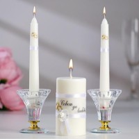 Набор свечей свадебных "Совет да любовь с розой "белый: родительские 1,8х15; очаг 5х9,5 см: 