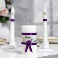 Набор свечей свадебных "Совет да любовь с розой"фиолетовый:родительские 1,8х15,очаг 5х9,5см: 