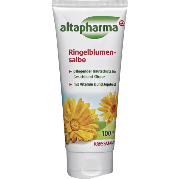 altapharma Ringelblumensalbe: Цвет: Produktbeschreibung und details altapharma Ringelblumensalbe Altapharma Ringelblumensalbe pflegt trockene und strapazierte Haut mit den wertvollen Inhaltsstoffen aus der Ringelblume sowie mit Jojobal und Vitamin E Die natrliche Regenerationsfhigkeit der Haut wird untersttzt und Hautreizungen vermindert Die Haut wird glatt und geschmeidig pflegender Hautschutz fr Gesicht und Krper mit Vitamin E und Jojobal Kontaktdaten Dirk Rossmann GmbH Isernhgener Strae   Burgwedel wwwrossmannde       Anwendung und Gebrauch Anwendung Mehrmals tglich auf die gewnschten Hautpartien auftragen und leicht einmassieren Inhaltsstoffe Aqua Isopropyl Palmitate Glyceryl Stearate Citrate Cetearyl Alcohol Simmondsia Chinensis Jojoba Seed Oil Glycerin Glyceryl Stearate Tocopheryl Acetate Myristyl Alcohol Calendula Officinalis Flower Extract Arnica Montana Flower Extract Glycine Soja Soybean Oil Isopropyl Myristate Cetearyl Glucoside Xanthan Gum Ethylhexylglycerin Tocopherol Helianthus Annuus Sunflower Seed Oil Sodium Hydroxide Citric Acid Phenoxyethanol Potassium Sorbate Frei von Parfm und Farbstoffen Warnhinweise und wichtige Hinweise Warnhinweise Frei von Parfm und Farbstoffen Fr Veganer geeignet
https://www.rossmann.de/de/gesundheit-altapharma-ringelblumensalbe/p/4305615619507