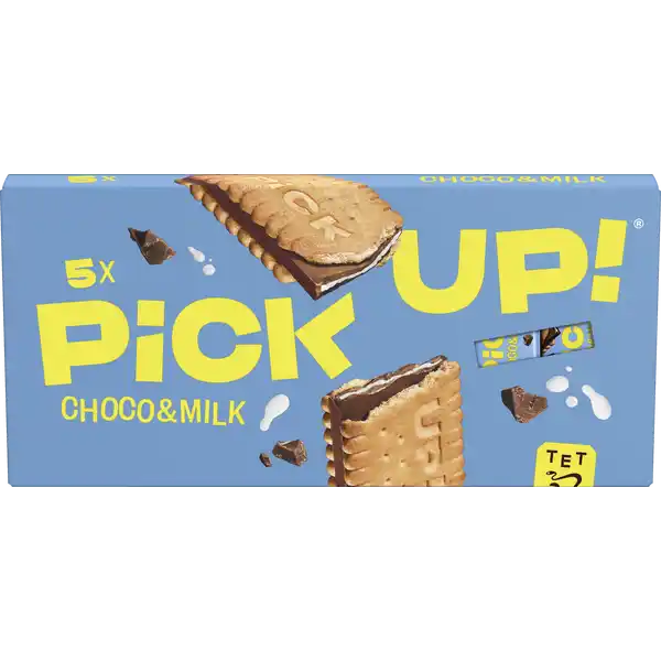 Bahlsen Pick Up! Choco & Milk: Цвет: Produktbeschreibung und details Der PiCK UP ChocoampampMilk kann mehr als nur Knack Denn in der Schokolade versteckt sich zarte Milchcreme Der Knack der auch cremig kann Lebensmittelunternehmer Name Bahlsen Adresse  Hannover wwwpickupde  Rechtlich vorgeschriebene Produktbezeichnung Milchschokoladentafel   mit Milchcremefllung   im GebckSandwich Zutaten WEIZENMEHL  Zucker pflanzliche Fette Palm Kokos Kakaobutter Kakaomasse VOLLMILCHPULVER   Glukosesirup MAGERMILCHPULVER   Molkenerzeugnis MILCH BUTTERREINFETT  Salz Aromen Backtriebmittel Natriumcarbonate Diphosphate Emulgator Lecithine gemahlene HASELNUSSE  Starke  WEIZEN  Sauerungsmittel Citronensaure Kann enthalten EIER  Nhrwerte Durchschnittliche Nhrwertangaben pro  g Energie  kj   kcal Fett  g davon  gesttigte Fettsuren  g Kohlenhydrate  g davon  Zucker  g Ballaststoffe  g Eiwei  g Salz  g Gebrauch Aufbewahrung und Verwendung Aufbewahrungs und Verwendungsbedingungen Trocken lagern vor Wrme schtzen
https://www.rossmann.de/de/lebensmittel-bahlsen-pick-up-choco-und-milk/p/4017100254819