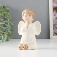 Сувенир керамика "Малыш-ангел со спящим щенком молится" 7,5х5,7х12 см: 