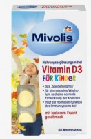 Витамин D3 для детей, жевательные таблетки 60 шт., 51 г: Витамин D3 способствует нормальному функционированию иммунной системы
Витамин D3 для нормального развития костей
С восхитительным фруктовым вкусом
Витамин D занимает особое положение среди витаминов, так как он может вырабатываться в коже самим человеком под воздействием солнечных лучей. Однако, если вы проводите мало или только полностью одетые на солнце, может случиться так, что собственная выработка витамина D в организме недостаточна для удовлетворения потребности. Особенно в менее солнечные и холодные месяцы кожа мало контактирует с солнечными лучами.

Показания к применению:
Детям от 4 лет и взрослым сосать или жевать по 1 таблетке в день. Не превышайте рекомендуемую суточную дозу. Пищевые добавки не заменяют разнообразное и сбалансированное питание и здоровый образ жизни.