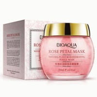 Ночная маска с лепестками розы BIOAQUA: Смягчающая маска BioAqua Rose Petal Mask для сухой и обезвоженной кожи. Ночная смягчающая маска для лица с лепестками роз BioAqua станет спасением для обезвоженной, пересушенной и лишенной жизненных сил кожи. В состав входит не только вытяжка из лепестков махровой розы, но и витамины С, В1, В2, РР, Р, а также каротин. Она действует изнутри как регенеративное средство, параллельно поставляя влагу в толщу тканей и восстанавливая природный обмен веществ. Мягкая, кремово-гелевая текстура приятно ложится на кожу, быстро впитывается и дарит неземные ощущения от процедуры ухода за кожей. Крем с экстрактом розы ненавязчиво пахнет и очень экономичен в расходе, вес продукта в баночке 120 мл Реальные эффекты от применения маски BioAqua Rose Petal Mask не заставят себя ждать: — Активное смягчение. Даже самая сухая и обезвоженная кожа станет лучше за счет глицерина! Он способен подтягивать молекулы воды и задерживать их на поверхности кожи, не давая испаряться. — Тотальное увлажнение. Розовое масло, входящее в состав чудесно увлажняет и регулирует баланс влаги, а также восстанавливает иссушенную кожу. Важно заметить, что маска способна поддерживать оптимальный уровень pH. — Антивозрастной лифтинг — эффект. Средство оказывает регенерирующее действие и восстанавливает обмен веществ в клетках. Оно подходит для любого типа кожи, но самый наглядный эффект достигается на увядшей коже, с признаками старения и обезвоживания. — Здоровый цвет. При постоянном применении маски выравнивается цвет и рельеф лица. Кожа становится красивой, эластичной и упругой, а также исчезают признаки шелушения и раздражения. Способ применения:  смыть макияж и очистить кожу лица, нанести маску легкими массажными движениями, избегая области вокруг губ и глаз. Смывать теплой водой можно через 20-30 минут, либо оставить на ночь и смыть остатки утром. Рекомендованная частота использования – 2-3 раза в неделю. Объём:  120 гр.