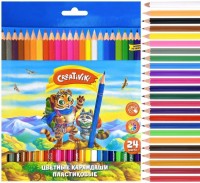 Набор цветных карандашей, 24 цвета, шестигранные, пластиковые, Creativiki: Размер Д/Ш/В (см): 18*17*1; Вес (гр) ~: 180
Набор цветных карандашей, 24 цвета, шестигранные, пластиковые, Creativiki
Рисование развивает мелкую моторику, подготавливает ребенка к письму, развивает пространственное мышление и воображение малыша. Безусловно, выбирая товары для детского творчества, необходимо ориентироваться не только на яркие цвета и привлекательный дизайн, но также на практичность и долговечность. Пластиковые карандаши Creativiki — прекрасный пример сочетания высокого качества материалов, яркого дизайна и практичности.
Пластиковые карандаши отличаются от обычных деревянных тем, что их грифель более устойчив к крошению, а также лучше защищен от ударов благодаря пластиковому корпусу. Эти преимущества говорят о том, что набор пластиковых карандашей прослужит дольше своих деревянных аналогов. Карандаши Creativiki обладают эргономичным корпусом и мягким грифелем, обеспечивая удобство в процессе рисования и разукрашивания. Изготовлены из материалов высокого качества и являются безопасными для малышей.
Яркий дизайн и широкая палитра из 24 насыщенных цветов заинтересуют малыша и побудят к созданию новых шедевров!
Материал: пластик
Количество: 24
Профиль карандаша: шестигранный
Длина карандашей — 174 мм
Диаметр грифеля — 2,6 мм
Диаметр карандаша — 7мм
Размер Д/Ш/В (см)	18*17*1
Вес (гр) ~
180
