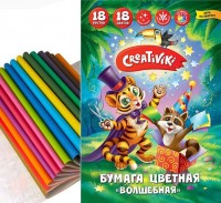 Бумага цветная газетная А4, 18 цветов 18 листов, 45 г/м2 на скрепке,Creativiki: Вес (гр) ~: 54
Бумага цветная газетная А4, 18 цветов 18 листов, 45 г/м2 на скрепке,Creativiki
Цветная бумага – прекрасный материал для детского творчества. Начиная с простых аппликаций и коллажей, ребенок со временем переходит на объёмные поделки и оригами. Такое хобби развивает мелкую моторику, речь, тренирует память, улучшает логическое мышление и творческие способности.
Бумага на скрепке. Внутренний блок - газетная бумага плотностью 45 г/м2, формат А4, размер 20x27,5 см. В состав набора входят листы редкого золотого и серебряного цвета, которые очень понравятся маленьким креативикам, и именно поэтому такая бумага называется Волшебной.
Вес (гр) ~	54