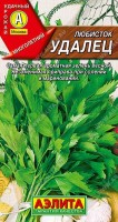 Любисток Удалец 0,3г: Многолетнее, пряно-ароматическое и лекарственное растение. На одном месте возделывается 8-10 лет. Ароматом напоминает сельдерей. В первый год образует 7-9 листьев. На второй год в розетке формируется до 40 крупных листьев с сильной ароматичностью. От весеннего отрастания до первой срезки проходит 25-30 дней. Розетка мощная, вертикальная, компактная, высотой до 1 м. В домашней кулинарии используются листья и корневища в свежем и сушеном виде. Урожайность зеленой массы на второй год вегетации составляет 4-5 кг/м2 за сезон.
