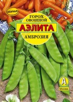 2горох овощной Амброзия  г: Популярный сорт сахарного гороха. Один из самых скороспелых – от всходов до технической спелости бобов-лопаток 45-55 дней. Растения высотой 50-70 см. Бобы длинные, широкие, без жесткого пергаментного слоя. В пищу используется вся лопатка целиком на ранних сроках формирования боба. Лопатки сочные и сладкие, деликатесного вкуса. Подходят для кулинарной переработки и консервирования. Урожайность бобов 0,5-0,6 кг/м2.