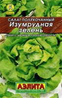 Салат Изумрудная зелень 0,5г: Маслянистый салат для открытого и защищенного грунта. Среднеспелый. За 40-50 дней от всходов формирует розетку в виде рыхлого, полуоткрытого кочана массой 200-300 г. Растения устойчивы к преждевременному стрелкованию, благодаря чему можно проводить повторные посевы и получать свежую продукцию в течение всего сезона.