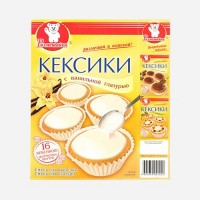 Кексики с ванильной глазурью 300г: Кексики из ванильного теста, мягкие и нежные. Начинку можно варьировать по своему вкусу, добавляя любимые ингредиенты. Сверху заливаются белой глазурью. *** В комплект входят 16 формочек и пакетик с глазурью