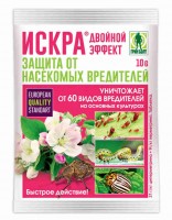 Искра Двойной эффект10г кол.жук,долгоно,тли(1/350): Цвет: http://sibsortsemena.ru/catalog/08_sredstva_zashchity_rasteniy/sredstva_ot_nasekomykh_vrediteley/iskra_dvoynoy_effekt10g_kol_zhuk_dolgono_tli_1_350/
Универсальный препарат для защиты картофеля, овощных, плодовых, ягодных и цветочных культур от 60 видов вредителей. Содержит антистрессовые добавки и калийную подкормку для растений.