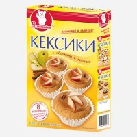 Кексики с яблоками и корицей 200г: Кексики выпекаются в бумажных формочках, вложенных в упаковку. Эта забавная выпечка с добавками пользуется неизменным успехом у детей. Делать кексики легко и увлекательно! *** В комплект входят 16 формочек.