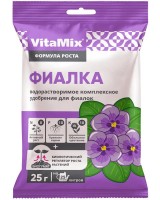 VitaMix-Фиалка 25гр, комплексное удобрение (1/100шт) (БМ): Цвет: http://sibsortsemena.ru/catalog/07_udobreniya/vodorastvorimye_udobreniya/vitamix_fialka_25gr_kompleksnoe_udobrenie_1_100sht_bm/
Комплексное водорастворимое удобрение для всех видов комнатных растений. Используется для корневых и внекорневых подкормок. Формирует устойчивость к опасным заболеваниям декоративных растений, обеспечивает продолжительное цветение, оказывает комплексное воздействие на почву, улучшает ее физические, биологические и протекторные свойства.