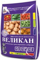 Великан (NPK 20-9-9) 1кг (1упак/25шт): Цвет: http://sibsortsemena.ru/catalog/07_udobreniya/mineralnye_udobreniya/velikan_npk_20_9_9_1kg_1upak_25sht/
Комплексное универсальное удобрение, регулирующее рост вегетативной массы и повышающее уровень урожайности культур. Предотвращает появление и размножение проволочника.Содержащаяся в удобрении фосфоритная мука способствует раскислению почвы.