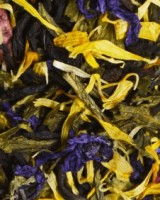 Зел+чёр "Ночь Клеопатры" 100 г: Купаж из классических черных индийских чаев и традиционного зеленого чая Сенча с добавлением лепестков розы, календулы и мальвы. Содержит пищевые ароматические масла
