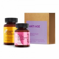 4FRESH BOX "Anti-Age": В набор вошли:

Комплекс витаминов для женщин 4fresh HEALTH, 60 шт,
Морской коллаген с витамином С 4fresh HEALTH, 60 шт.
Комплекс витаминов для женщин - это набор базовых витаминов для улучшения общего самочувствия. Он содержит необходимые элементы, подобранные с учетом особенностей женского организма и современного ритма жизни. Витамины группы В для энергии, коэнзим Q10, А, Е, С - для красоты и молодости.

Морской коллаген с витамином С улучшает упругость кожи, замедляет процессы старения, делает кожу гладкой и красивой. Поддерживает здоровье суставов и костной ткани. С возрастом запасы коллагена в организме истощаются, и его синтез замедляется. Это ведет к проявлению первых признаков старения — кожа истончается и теряет эластичность, образуются морщины, кости становятся более хрупкими, а суставы — менее подвижными. Поэтому с 25 лет необходим дополнительный прием коллагена в виде БАД, для поддержания и восполнения в организме, главного элемента молодости и красоты.

Уникальность морского коллагена 4fresh HEALTH в том, что он имеет высокую усвояемость и эффективность. В форме таблеток коллаген, не имеет никакого неприятного запаха и вкуса, а в комбинации с витамином С способствует его качественному усвоению и повышает эффективность приема.