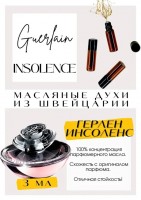 INSOLENCE / GUERLAIN: Цвет: http://get-parfum.ru/products/insolence-guerlain
Есть в наличии

Insolence Герлен- это аромат для женщин, он принадлежит к группе цветочные фруктовые.
Основные аккорды: фиалковый, пудровый, фруктовый, сладкий, ирис, древесный, амбровый, цветочный, свежий, розовый.
Верхние ноты: Малина, Красные ягоды, Бергамот и Лимон; средние ноты: Фиалка, Роза и Цветок апельсина; базовые ноты: Ирис, Бобы тонка, Cмолы, Мускус и Сандал.
Очень притягательный аромат Инсоленс Герлен! Ирисы и много фиалок, припудренных и засахаренных. Смолы обостряют эмоции и распахивают двери в прохладное солнечное весеннее утро. Энергия так и хлещет через край. Живая вода одним словом. Женственно, амбициозно.
Духи женские туалетная вода— то, без чего ни один женский образ не будет завершенным. Аромат — самый чувственный и самый харизматичный женский аксессуар, который на 100% отражает характер обладательницы. Парфюм женский GET PARFUM — флакончик твоего любимого запаха: восточные пряности, нотки сладких фруктов, нежное благоухание цветов, пряная ваниль, терпкий лесной орех и много других волшебных ароматов.
Концентрированная нишевая парфюмерная вода в небольших стеклянных флакончиках по 3 мл. Самые популярные мужские и женские ароматы по мотивам известных брендов: Зеленски Ваниль, Готье Сандал, Диор Жадор, Нина Риччи, Феррагамо Мистериоса, Джо Малон Лайм и Мандарин, Манцера Коко Ваниль, Живанши Ангел и Демон, Монталь Уэдмэйзин, Барберри Лондон, Диор Пойзон Гёл, Байредо Супер Кедр, Гучи Энви и другие.
Из всего многообразия вы найдете подходящий вариант: духи сладкие фруктовые, древесные, цветочные, немного терпкие, освежающие, яркие, спокойные и мягко обволакивающие.
Парфюмерия GET PARFUM не содержит спирта. На 100% состоит из концентрированного парфюмерного масла. Масляные духи с минимальным расходом и отличной стойкостью. Это сладкие духи, стойкие духи, которые в полной мере раскрывают свой неповторимый аромат соприкасаясь с телом.
Масляные духи унисекс — хороший подарок женщинам на 8 Марта, мужчинам — на 23 февраля. Мини perfume будет подходящим презентом на день рождения для ценителей изысканных, дорогих ароматов.