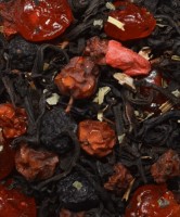Чай черный "Русский чай" 100 г: Состав:  черный индийский чай, ягоды красной и черной смородины, вяленой вишни, чабрец, ромашка, аромамасла