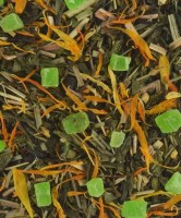 Чай зеленый "Лайм и жень-шень" 100 г: СОСТАВ: чай зеленый сенча, женьшень улун, лимонная трава, имбирь, цукаты, вишня, календула лепестки, аромамасла.