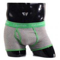 Трусы Calvin Klein 365 серые с зеленой резинкой A048: 