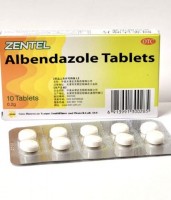 Таблетки Albendazole Tablets (A Ben Da Zuo Pian) от Паразитов 10 таблеток по 0,2 гр: антипротозойный и антигельминтный препарат

Активное действующее вещество: альбендазол. Фармакологическое действие: антигельминтный препарат широкого спектра действия. Фармакокинетика:  биодоступность низкая, прием жирной пищи повышает всасывание и концентрацию альбендазола в крови в 5 раз. Время достижения пиковой концентрации в крови составляет 2-5 ч. Связывается с белками плазмы на 70%. Практически полностью распространяется по организму; обнаруживается в моче, желчи, печени, спинномозговой жидкости. Проникает в стенку и жидкости цист гельминтов. Показания для применения:  глистные инвазии, нематодозы: нейроцистицеркоз; эхинококкоз печени, легких, брюшины, вызванный личиночной формой собачьего ленточного червя; аскаридоз; трихоцефалез; анкилостомидоз; энтеробиоз; некатороз; стронгилоидоз (строгилоидоз); описторхоз; микроспоридиоз; токсокароз; лямблиоз; смешанные гельминтозы. Противопоказания:  гиперчувствительность к альбендазолу; беременность, период лактации; поражение сетчатой оболочки глаза. Применять с осторожностью при:  печеночной недостаточности, циррозе печени (до и во время лечения альбендазолом следует регулярно контролировать функцию печени). Побочные действия:  боль в животе, тошнота, рвота, головная боль, головокружение, угнетение костномозгового кроветворения, лейкопения, гранулоцитопения, агранулоцитоз, тромбоцитопения, панцитопения, нарушение функции почек, острая почечная недостаточность. Аллергические реакции:  кожная сыпь, зуд, повышение температуры, повышение артериального давления, обратимая алопеция. Способ применения и дозировка:  внутрь, во время приема пищи или после еды, таблетки не разжевывают, запивают водой. Применение слабительных препаратов и специальная диета при лечении альбендазолом не требуются. Рекомендуется проводить одновременное лечение альбендазолом всех членов семьи. Дозу устанавливают индивидуально, в зависимости от вида гельминта и массы тела больного. Применение у детей до 2 лет: Цистицеркоз головного мозга (нейроцистицеркоз): 15 мг/кг/сут в течение 8 суток; при необходимости повторяют. Анкилостомидоз, энтеробиоз, аскаридоз: 200 мг альбендазола однократно, при необходимости повторяют через 3 недели. Стронгилоидоз и цестодоз: 200 мг альбендазола 1 раз в сутки в течение 3 суток, при необходимости повторяют через 3 недели. Применение у детей старше 2 лет и взрослых: Нейроцистицеркоз и эхинококкоз: пациентам с массой тела 60 кг и более назначают по 400 мг 2 раза/сут, с массой тела менее 60 кг дозу устанавливают из расчета 15 мг/кг/сут, разделенные на 2 приема; максимальная суточная доза — 800 мг; курс лечения при нейроцистицеркозе — 8-30 дней; при эхинококкозе — 3 цикла по 28 дней с 14-дневным интервалом между циклами. Аскаридоз, трихоцефалез, энтеробиоз и анкилостомидоз: 400 мг альбендазола однократно, при необходимости повторяют через 3 недели. Стронгилоидоз и цестодоз:  400 мг альбендазола 1 раз в сутки в течение 3 суток, при необходимости повторяют через 3 недели. Лямблиоз:  400 мг альбендазола 1 раз в сутки в течение 3 суток или из расчета 10-15 мг/кг 1 раз/сут в течение 5-7 дней. Токсокароз:  взрослым и детям старше 14 лет с массой тела более 60 кг применяют в разовой дозе 400 мг; с массой тела менее 60 кг — 200 мг, детям младше 14 лет дозу устанавливают из расчета 10 мг/кг; кратность приема 2 раза/сут, продолжительность терапии 7-14 дней. Передозировка альбендазола: Лечение: промывание желудка, активированный уголь. При необходимости проводят симптоматическую терапию. Лекарственное взаимодействие альбендазола: дексаметазон, празиквантел и циметидин увеличивают концентрацию альбендазола в крови. Упаковка: 10 таблеток по 0,2 гр Фармакодинамика.  Альбендазол — антипротозойный и антигельминтный препарат группы бензимидазола карбомата. Действует на кишечные и тканевые формы паразитов; активен в отношении яиц, личинок и взрослых гельминтов. Противогельминтное действие препарата обусловлено угнетением полимеризации тубулина, приводящим к нарушению метаболизма и гибели гельминтов. Альбендазол активен в отношении кишечных паразитов, включая: нематоды — Ascaris lumbricoides, Тrichuris trichiura, Enterobius vermicularis, Ancylostoma duodenale, Necator americanus, Strongyloides stercoralis, Cutaneous Larva Migrans; цестоды — Hymenolepsis nаnа (карликовый цепень), Тaenia solium(свиной цепень), Taenia saginata (бычий цепень); трематоды — Opisthorchis viverrini, Clonorchis sinensis; простейшие — Giardia lamblia (intestinalis or duodenalis). Альбендазол активен в отношении тканевых паразитов, включая цистный эхинококкоз и альвеолярный эхинококкоз, вызываемые инвазией Echinococcus granulosus и Echinococcus multilocularisсоответственно. Препарат также эффективен при лечении нейроцистицеркоза, вызываемого инвазией личинок свиного цепня Т. solium, капилляриоза, вызываемого Capillaria philippinensis, и гнатостомоза, вызываемого инвазиейGnathostoma spinigerum. Альбендазол уничтожает цисты или значительно уменьшает их размеры у пациентов (до 80% случаев) с цистами гранулярного эхинококка. После лечения альбендазолом количество нежизнеспособных цист увеличивается до 90% по сравнению с 10% у больных, не получавших лечения. После применения альбендазола при цистах, вызванных Echinococcus multilocularis, полное излечение отмечали у меньшей части пациентов, у большинства — улучшение или стабилизацию заболевания. Фармакокинетика.  При пероральном введении альбендазол абсорбируется слабо ( Больные пожилого возраста Хотя исследований фармакокинетики альбендазола у больных пожилого возраста не проводили, данные, полученные при лечении 26 пациентов в возрасте до 79 лет, дают возможность предположить, что фармакокинетика у этой возрастной группы пациентов является аналогичной таковой у молодых здоровых добровольцев. Почечная недостаточность Фармакокинетику альбендазола у этой группы пациентов не изучали. Печеночная недостаточность Фармакокинетику альбендазола у этой группы пациентов не изучали. ПОКАЗАНИЯ: кишечные формы гельминтозов и кожный синдром Larva Migrans (кратковременное лечение низкими дозами): энтеробиоз, анкилостомоз и некатороз, гименолепидоз, тениоз, стронгилоидоз, аскаридоз, трихоцефалез, клонорхоз, опистархоз, кожный синдром Larva Migrans, лямблиоз у детей. Системные глистные инвазии (длительное лечение высокими дозами): цистный эхинококкоз (вызванный Echinococcus granulosus): •при невозможности хирургического вмешательства; •перед хирургическим вмешательством; •после операции, если предоперационное лечение было слишком коротким, если отмечают распространенность гельминтов или если при операции были выявлены живые формы; •после проведения чрескожного дренажа цист с диагностической или терапевтической целью; альвеолярный эхинококкоз (вызванный Echinococcus multilocularis): •после паллиативного хирургического лечения; •при радикальном хирургическом лечении или трансплантации печени; нейроцистицеркоз (вызванный личинками T. solium): •при наличии единичных или множественных цист или гранулематозном поражении мозга; •при арахноидальных или внутрижелудочковых цистах; •рацемозных цистах. Препарат применяют также при капиллярозе (вызванномCapillaria philippinensis), гнатостомозе (вызванном Gnathostoma spinigerum и другими родственными видами), трихинозе (вызванном Trichinella spiralis и Т. pseudospiralis), токсокарозе (вызванном Тохосага canis и другими родственными видами). ПРИМЕНЕНИЕ: кишечные инфекции и кожный синдром Larva Migrans Препарат принимают вместе с пищей. Желательно применять в одно и то же время суток. Если не наступает клинического улучшения через 3 нед, назначается второй курс лечения. У некоторых пациентов, особенно у детей, могут возникать трудности при проглатывании целой таблетки, в таком случае таблетку рекомендуется разжевать с небольшим количеством воды или же размельчить. Таблетки Инфекция Возраст Длительность применения Энтеробиоз, анкилостомоз, некатороз, аскаридоз, трихоцефалез Взрослые и дети в возрасте &gt;3 лет*  1 раз в сутки (1 таблетка) однократно Стронгилоидоз, тениоз, гименолепидоз Взрослые и дети в возрасте &gt;3 лет 1 раз в сутки (1 таблетка) на протяжении 3 дней При гименолепидозе рекомендуется повторный курс лечения в интервале с 10-го по 21-й день после предыдущего курса Клонорхоз, опистархоз Взрослые и дети в возрасте &gt;3 лет  1 таблетка 2 раза в сутки на протяжении 3 дней Кожный синдром Larva Migrans Взрослые и дети в возрасте старше 3 лет  1 таблетка 1 раз в сутки на протяжении 1–3 дней Лямблиоз Только дети в возрасте 3–12 лет*  1 таблетка 1 раз в сутки на протяжении 5 дней  