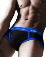 Брифы Calvin Klein 365 черные с синей резинкой A086: 