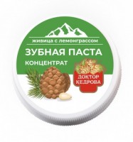 Зубная паста концентрат Живица с Лемонграссом, 35 гр: защищает десны от кровоточивости и воспаления

Эффективно защищает десны от кровоточивости и воспаления, питает эмаль зубов минералами и препятствует размножению бактерий. Одной экономичной упаковки пасты хватит на 3 месяца использования.   Защищает десны от кровоточивости; Питает эмаль зубов минералами; Препятствует размножению бактерий. Состав:   Кальция карбонат, глицерин, кремния диоксид, живица кедровая, лемонграсса эфирное масло, камфора, ментол, ксилит, натрия лаурилсульфат, эвкалипт, гвоздики эфирное масло, мяты перечной эфирное масло, кокамидопропилбетаин, лимонен, сорбат калия. Применение: откройте баночку. Ворсом сухой зубной щетки наберите небольшое количество пасты. Избегайте попадания воды в продукт, закройте баночку сразу же после использования.  