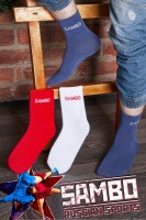 Носки стандарт мужские Самбо: Цвет: https://www.natali-trikotazh.ru/product/noski-standart-muzhskie-sambo
Спортивные мужские носки с плотной резинкой и вывязанной надписью Самбо. В упаковке 6 пар - по 2 пары каждой расцветки. В продаже имеются аналогичные подростковые носки Самбо