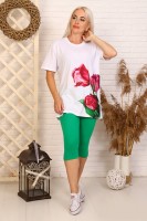 Женская футболка 24338: Цвет: https://www.natali-trikotazh.ru/product/futbolka-24338-2
Футболка женская с коротким рукавом и круглым воротом, горловина обработана рибаной. Изделие свободного кроя выполнено из 100% хлопка в белом цвете. Модная удлиненная модель с цветочным принтом подойдет на любой случай.