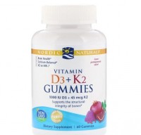 Витамины D3 + K2: https://ru.iherb.com/pr/Nordic-Naturals-Vitamin-D3-K2-Gummies-Pomegranate-60-Gummies/73704#details
Комбинация витамином D3 и K3 обеспечивает превосходную поддержку здоровья и укрепление здоровья костей. Витамин D3 (холекальциферол) ― это натуральная, наиболее легко усваиваемая форма витамина D. Витамин K2 в форме менахинона-7 ― это самая биоактивная биодоступная форма витамина K.
Эти витамины работают в комплексе для поддержки остеобластоцитов (клеток, формирующих кости), обеспечения баланса кальция и фосфора в крови и содействия здоровому функционированию мышц. Каждая жевательная конфета с отличным вкусом содержит 1000 МЕ витамина D3 плюс 45 мкг витамина K2.