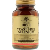Витамин Е с селеном: https://ru.iherb.com/pr/Solgar-Vitamin-Dry-E-with-Yeast-Free-Selenium-100-Vegetable-Capsules/13618#details
Формула содержит натуральный витамин E в сухой (безмасляной) форме, подходит для тех, кому сложно переваривать масла и жиры. Содержит важный для здоровья микроэлемент селен. Как компонент антиоксидантного фермента, глутатионпероксидазы, селен борется с вредными для клеток свободными радикалами. Он освобождает витамин E, который, в свою очередь, поддерживает антиоксидантную защитную систему организма. Эта синергетическая антиоксидантная формула представлена в форме двойных вегетарианских капсул для удобства приема.